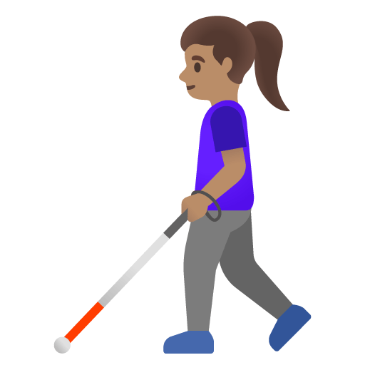 Google design of the woman with white cane: medium skin tone emoji verson:Noto Color Emoji 15.0
