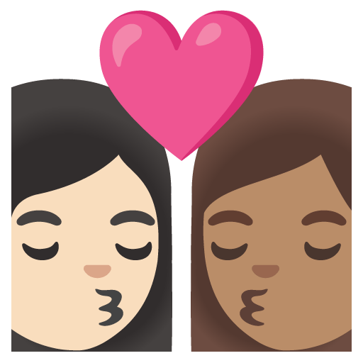 Google design of the kiss: woman woman light skin tone medium skin tone emoji verson:Noto Color Emoji 15.0