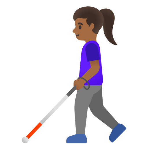 Google design of the woman with white cane: medium-dark skin tone emoji verson:Noto Color Emoji 15.0
