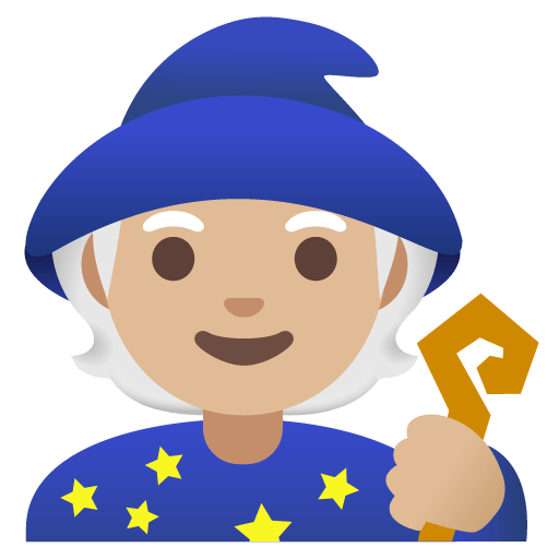 Google design of the mage: medium-light skin tone emoji verson:Noto Color Emoji 15.0