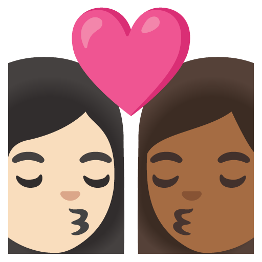Google design of the kiss: woman woman light skin tone medium-dark skin tone emoji verson:Noto Color Emoji 15.0