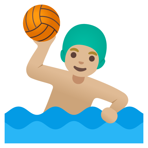 Google design of the man playing water polo: medium-light skin tone emoji verson:Noto Color Emoji 15.0