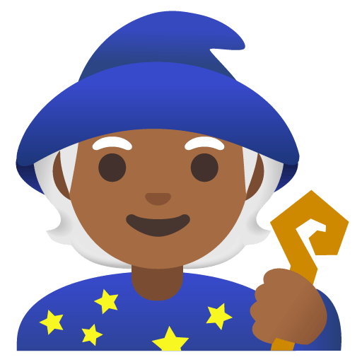 Google design of the mage: medium-dark skin tone emoji verson:Noto Color Emoji 15.0