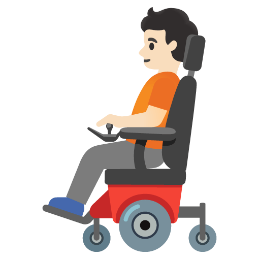 Google design of the person in motorized wheelchair: light skin tone emoji verson:Noto Color Emoji 15.0