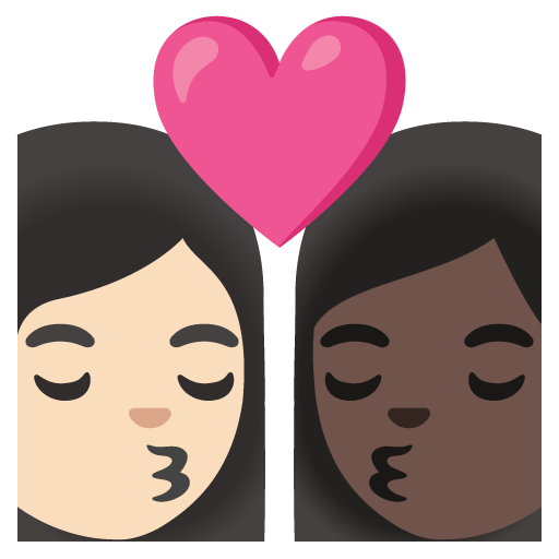 Google design of the kiss: woman woman light skin tone dark skin tone emoji verson:Noto Color Emoji 15.0
