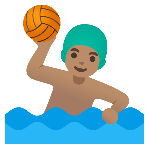 Google design of the man playing water polo: medium skin tone emoji verson:Noto Color Emoji 15.0