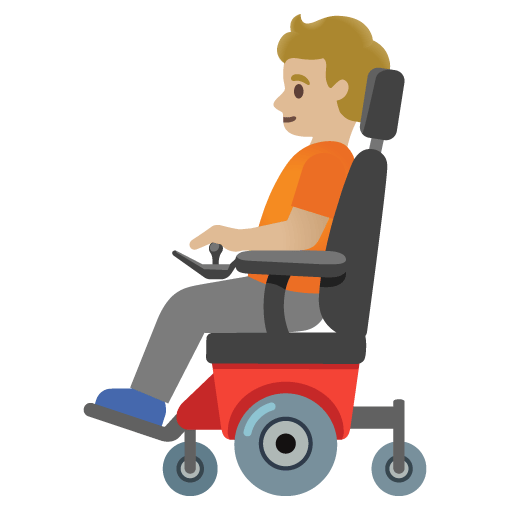 Google design of the person in motorized wheelchair: medium-light skin tone emoji verson:Noto Color Emoji 15.0