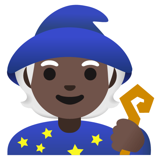 Google design of the mage: dark skin tone emoji verson:Noto Color Emoji 15.0