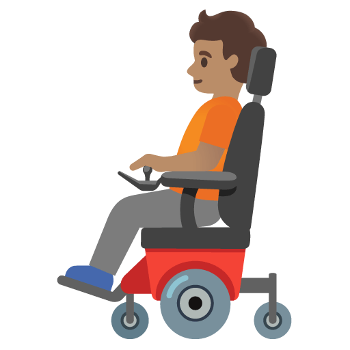 Google design of the person in motorized wheelchair: medium skin tone emoji verson:Noto Color Emoji 15.0
