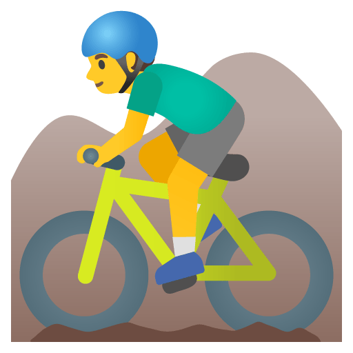 Google design of the man mountain biking emoji verson:Noto Color Emoji 15.0