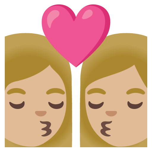 Google design of the kiss: woman woman medium-light skin tone emoji verson:Noto Color Emoji 15.0