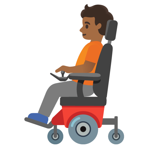 Google design of the person in motorized wheelchair: medium-dark skin tone emoji verson:Noto Color Emoji 15.0