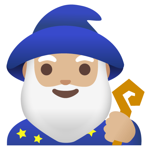 Google design of the man mage: medium-light skin tone emoji verson:Noto Color Emoji 15.0