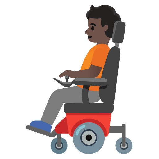 Google design of the person in motorized wheelchair: dark skin tone emoji verson:Noto Color Emoji 15.0