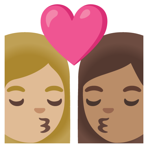 Google design of the kiss: woman woman medium-light skin tone medium skin tone emoji verson:Noto Color Emoji 15.0