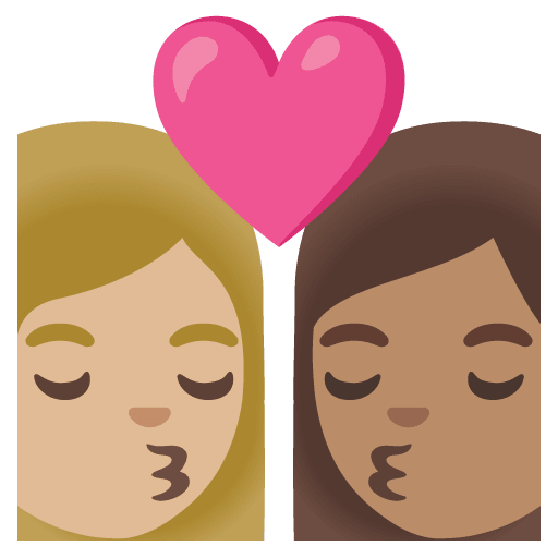 Google design of the kiss: woman woman medium-light skin tone medium skin tone emoji verson:Noto Color Emoji 15.0