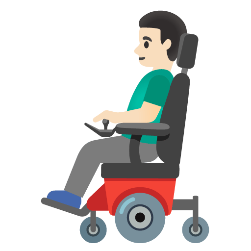 Google design of the man in motorized wheelchair: light skin tone emoji verson:Noto Color Emoji 15.0