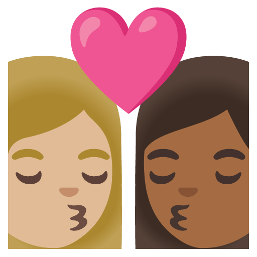 Google design of the kiss: woman woman medium-light skin tone medium-dark skin tone emoji verson:Noto Color Emoji 15.0