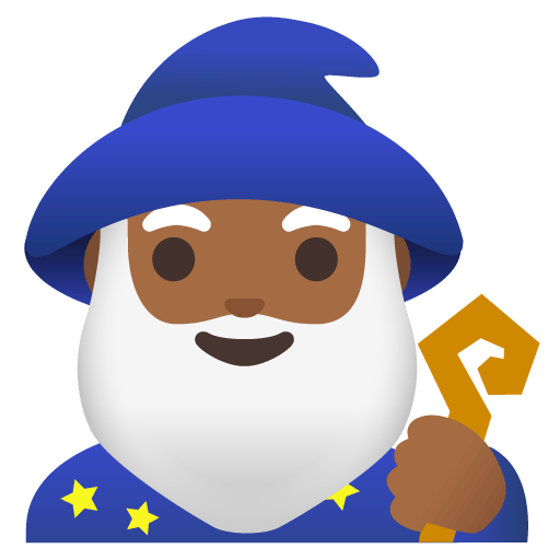 Google design of the man mage: medium-dark skin tone emoji verson:Noto Color Emoji 15.0