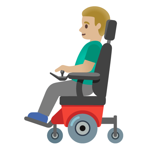 Google design of the man in motorized wheelchair: medium-light skin tone emoji verson:Noto Color Emoji 15.0