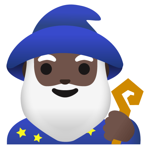 Google design of the man mage: dark skin tone emoji verson:Noto Color Emoji 15.0