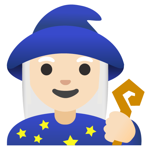 Google design of the woman mage: light skin tone emoji verson:Noto Color Emoji 15.0