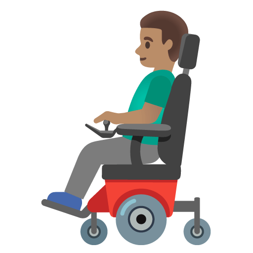 Google design of the man in motorized wheelchair: medium skin tone emoji verson:Noto Color Emoji 15.0
