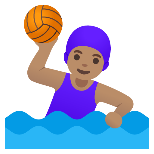 Google design of the woman playing water polo: medium skin tone emoji verson:Noto Color Emoji 15.0