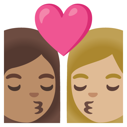Google design of the kiss: woman woman medium skin tone medium-light skin tone emoji verson:Noto Color Emoji 15.0