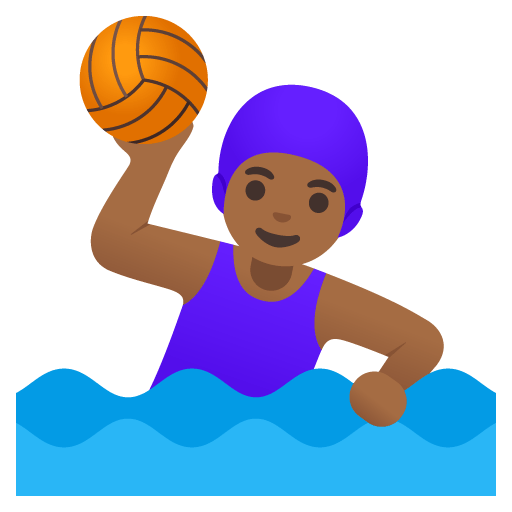 Google design of the woman playing water polo: medium-dark skin tone emoji verson:Noto Color Emoji 15.0