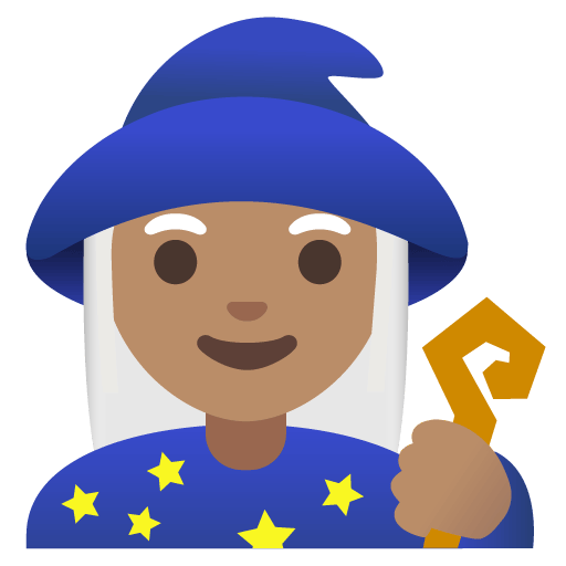 Google design of the woman mage: medium skin tone emoji verson:Noto Color Emoji 15.0