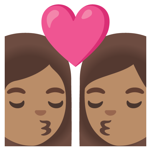Google design of the kiss: woman woman medium skin tone emoji verson:Noto Color Emoji 15.0