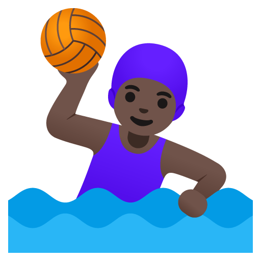 Google design of the woman playing water polo: dark skin tone emoji verson:Noto Color Emoji 15.0