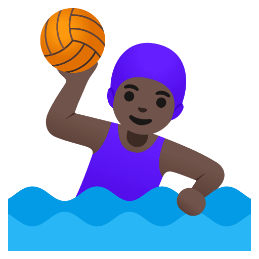Google design of the woman playing water polo: dark skin tone emoji verson:Noto Color Emoji 15.0