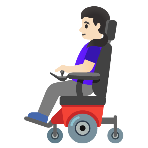 Google design of the woman in motorized wheelchair: light skin tone emoji verson:Noto Color Emoji 15.0