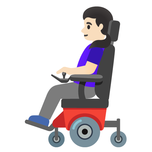 Google design of the woman in motorized wheelchair: light skin tone emoji verson:Noto Color Emoji 15.0