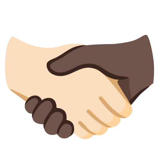 Google design of the handshake: light skin tone dark skin tone emoji verson:Noto Color Emoji 15.0