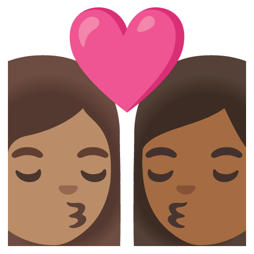 Google design of the kiss: woman woman medium skin tone medium-dark skin tone emoji verson:Noto Color Emoji 15.0