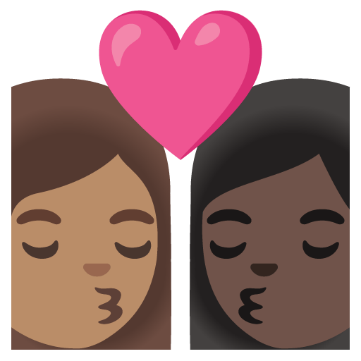Google design of the kiss: woman woman medium skin tone dark skin tone emoji verson:Noto Color Emoji 15.0