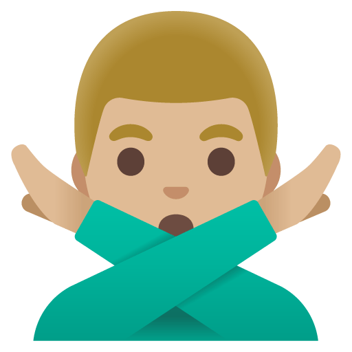Google design of the man gesturing NO: medium-light skin tone emoji verson:Noto Color Emoji 15.0