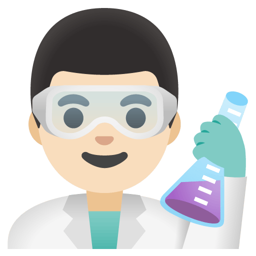 Google design of the man scientist: light skin tone emoji verson:Noto Color Emoji 15.0