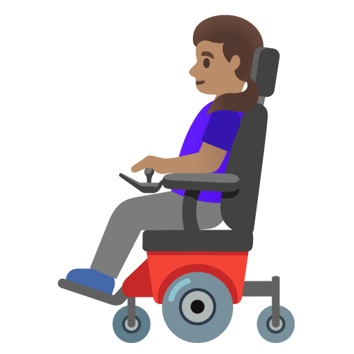 Google design of the woman in motorized wheelchair: medium skin tone emoji verson:Noto Color Emoji 15.0