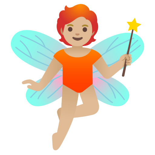 Google design of the fairy: medium-light skin tone emoji verson:Noto Color Emoji 15.0