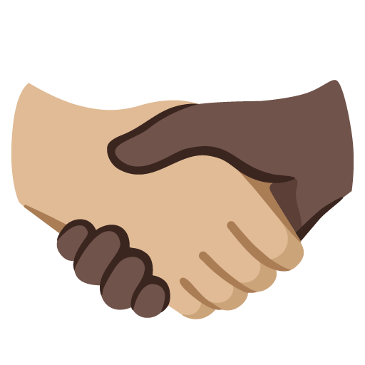 Google design of the handshake: medium-light skin tone dark skin tone emoji verson:Noto Color Emoji 15.0