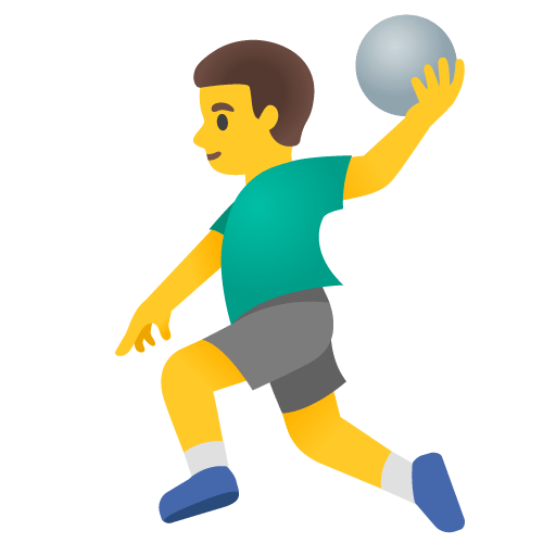 Google design of the man playing handball emoji verson:Noto Color Emoji 15.0