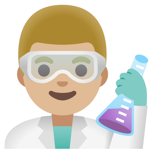 Google design of the man scientist: medium-light skin tone emoji verson:Noto Color Emoji 15.0