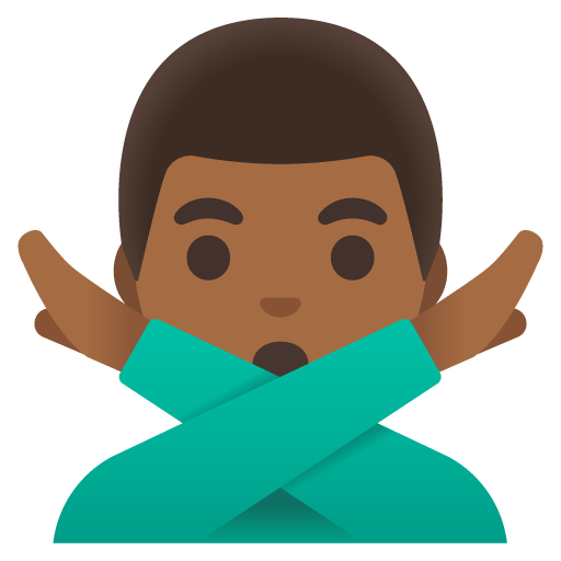 Google design of the man gesturing NO: medium-dark skin tone emoji verson:Noto Color Emoji 15.0