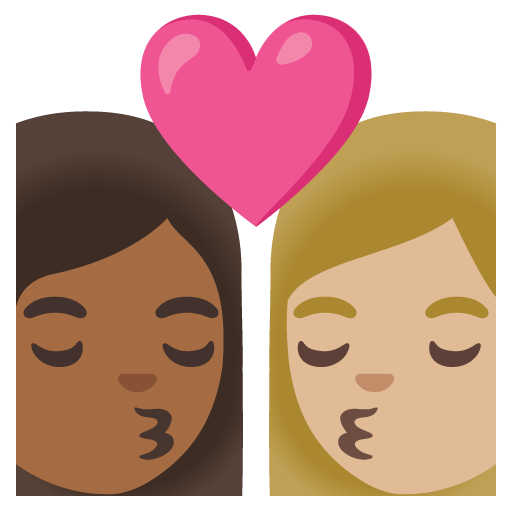 Google design of the kiss: woman woman medium-dark skin tone medium-light skin tone emoji verson:Noto Color Emoji 15.0