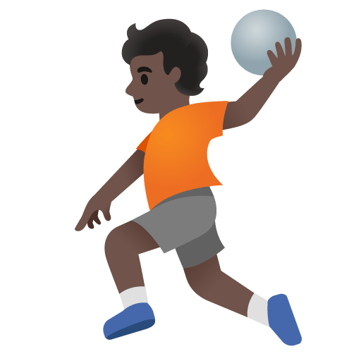 Google design of the person playing handball: dark skin tone emoji verson:Noto Color Emoji 15.0