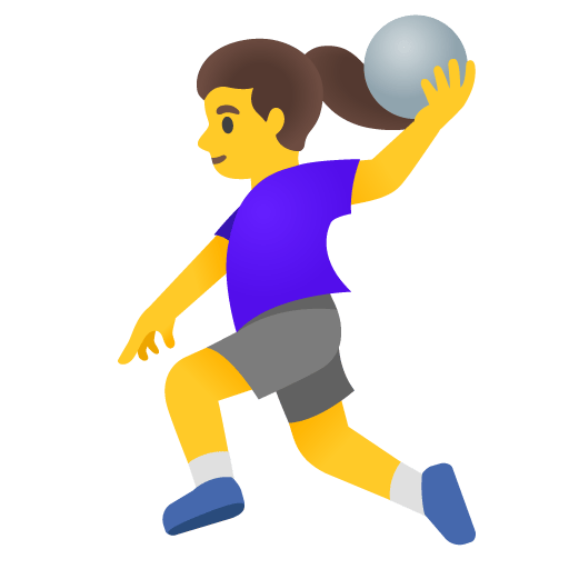 Google design of the woman playing handball emoji verson:Noto Color Emoji 15.0